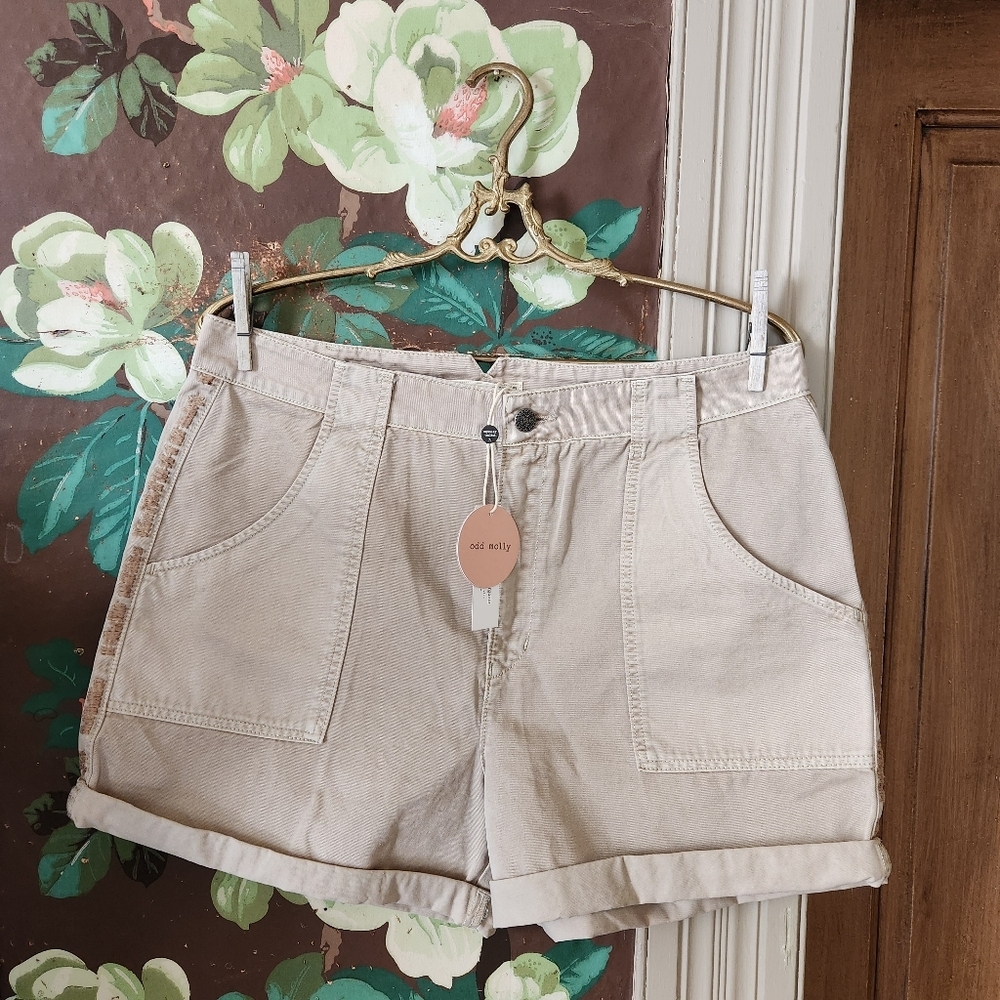 Odd Molly Beige Cotton Utility Shorts